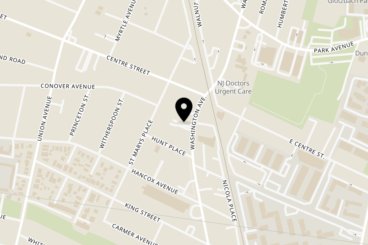 Map showing the location of Ninja Sushi on 75 Washington Ave in Nutley